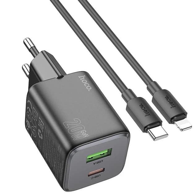 Зарядний пристрій Hoco N41 Almighty PD20W+QC3.0 + Type-C to Lightning Black thumbnail 2