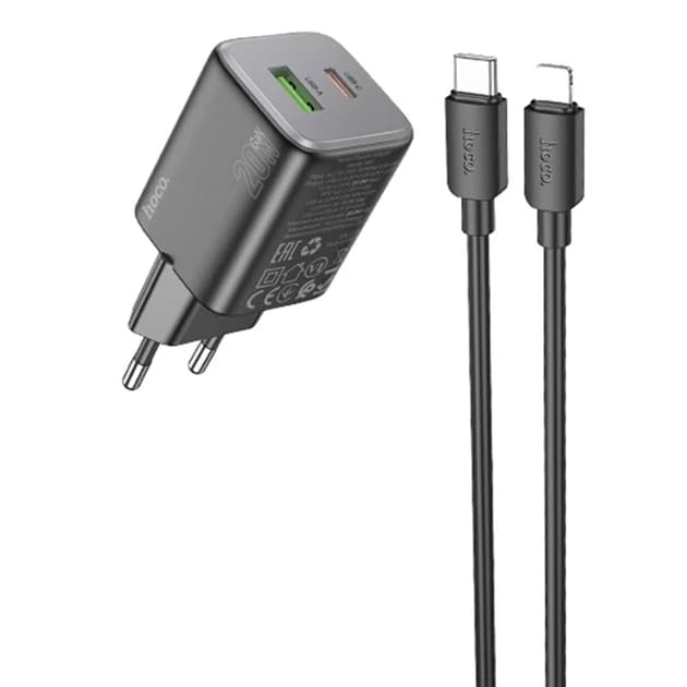 Зарядний пристрій Hoco N41 Almighty PD20W+QC3.0 + Type-C to Lightning Black thumbnail 5