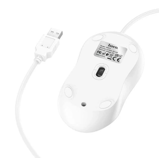Дротова комп'ютерна миша USB Plug & Play Hoco GMI3 біла thumbnail 4