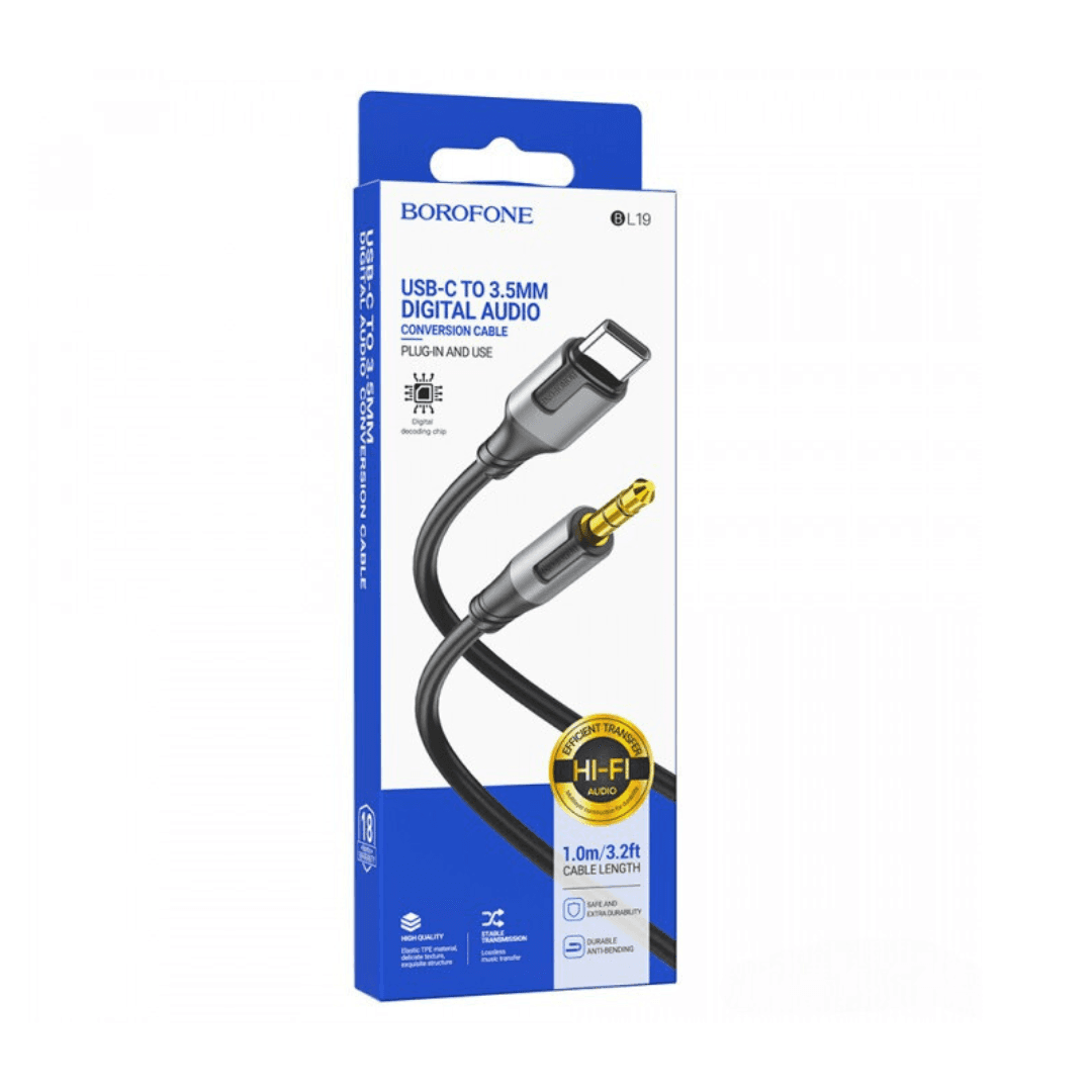 Аудіокабель AUX-кабель аудіоадаптер Borofone BL19 Type-C to 3.5mm Black