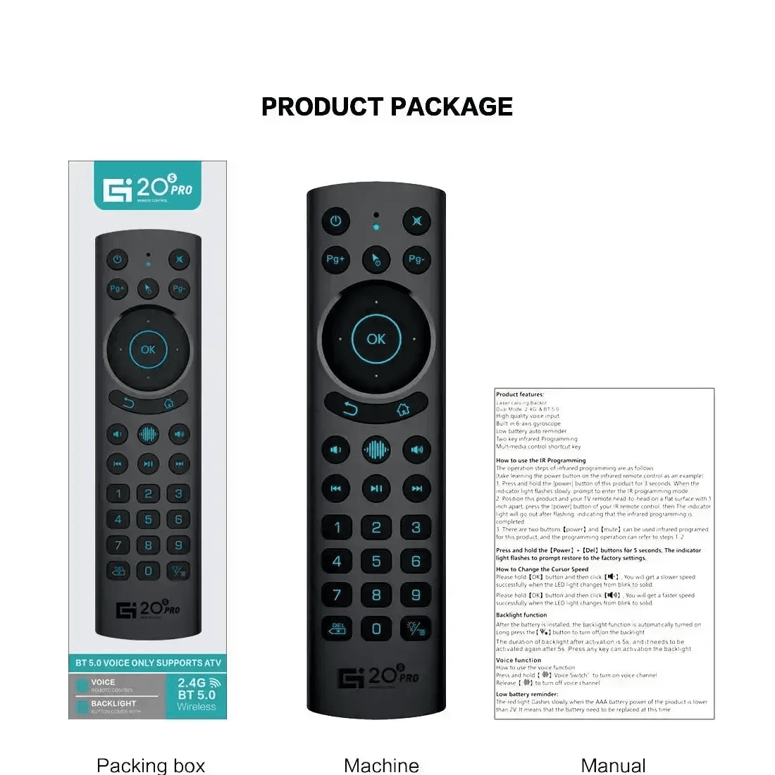 Аеропульт G20S Pro BT Air Mouse з гіроскопом, голосовим керуванням, підсвіткою клавіш, 2.4G + Bluetooth для Android TV thumbnail 6