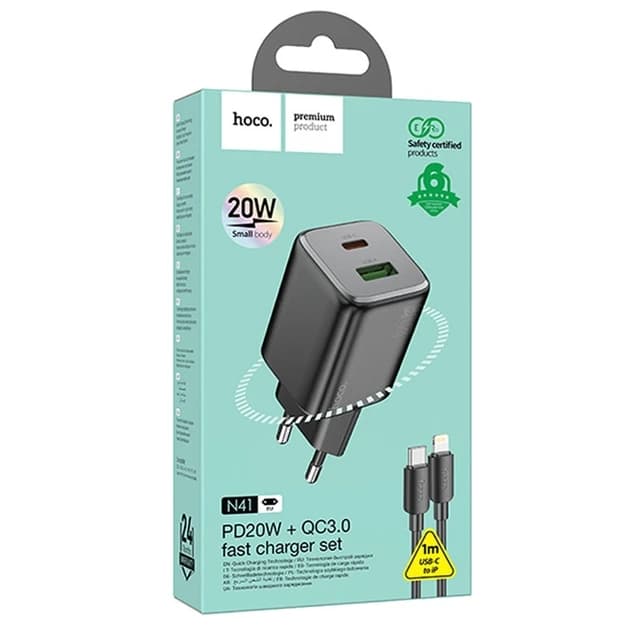 Зарядний пристрій Hoco N41 Almighty PD20W+QC3.0 + Type-C to Lightning Black