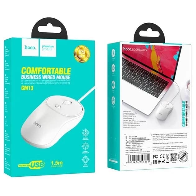 Дротова комп'ютерна миша USB Plug & Play Hoco GMI3 біла